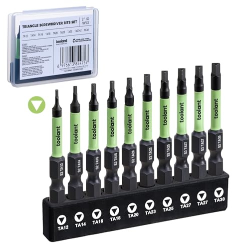 toolant Set di cacciaviti triangolari, set di punte triangolari in acciaio S2 (teste magnetiche lunghe 5,1 cm), 1/4 con codolo esagonale a prova di manomissione, dimensioni: TA12, TA14, TA16, TA18