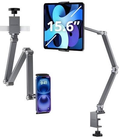 LULULOOK Universal Tablet Halterung Tisch für iPad Pro 13 M5(2025)/M4/12.9/11'' Air Mini, Aluminum Arm Faltbar iPad Ständer für Samsung Galaxy Tab S10 Ultra & Alle 7-15.6'' Tab Tragbar Monitor