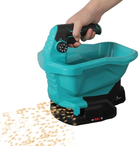 JOPWUE Épandeur Portable sans Fil,pour Batterie Ma-Kita~ 18 V,avec Réglage de Vitesse Rotation à 6 Niveaux,Régulateur 8 Positions, 3.3L,pour Fertiliser, Semer, Saupoudrer de Sel,sans Batterie (Bleu)