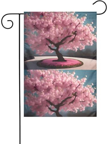 LAABBE Cherry Blossoms Tree Printed Garden flagpole outdoor courtyard decoration fashion 12x18in ﻿