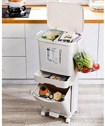 Taylor & Brown Dry and Wet Separation Trash Can, Vertical Waste Separation System with Wheels, Recycling Pedal Bin for Kitchen Waste with Large Recycle Compartments, Rubbish Trash Garbage Can (42L)