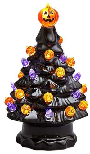 Árbol de Halloween LED de mesa para decoración de fiestas y casas encantadas | Árbol de Halloween luminoso negro con luces LED, decoración de habitaciones fantasmales, centro de vacaciones
