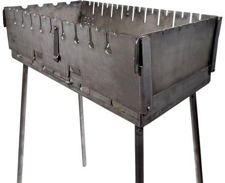 GOROCH Barbecue pieghevole rinforzato per 10 spiedini – Barbecue a carbonella in acciaio da 3 mm compatto come valigetta pieghevole costruzione stabile, ideale per giardino, campeggio e picnic