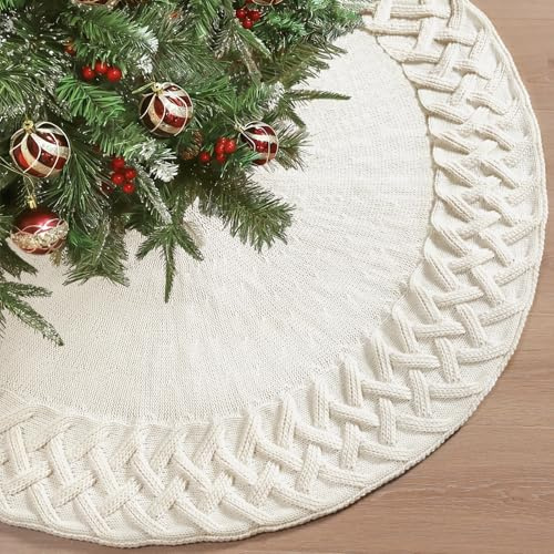 Dremisland Große Weihnachtsbaum Decke Rock 92cm Weiß Gestrickter Weihnachtsbaumdecke Teppich Christbaumständer Runde Christbaumdecke Rock Matte Matte Baumdecke Christbaumschmuck Weihnachtsdeko