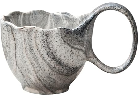 Dowbom Ceramin - Tazza da zuppa con manico, 500 ml, piccola ciotola per zuppa per colazione, tazza da caffè in ceramica con manico (grigio)