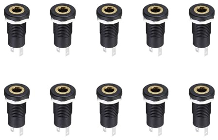 sourcing map 20 Pcs 3.5mm Vertical 3 Pins TRS Stereo Audio Socket Extended Thread with Hex Nut for Audio Headphone Radio PCB Panel CD Players