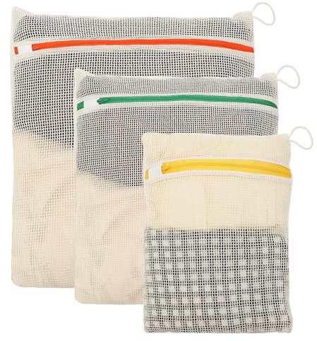 Set di 3 sacchetti per la biancheria in cotone con chiusura lampo, 30 x 20/40 x 30/50 x 40 cm, sacco per la biancheria da appendere, rete per lavatrice, sacchetto a rete per viaggi, organizer