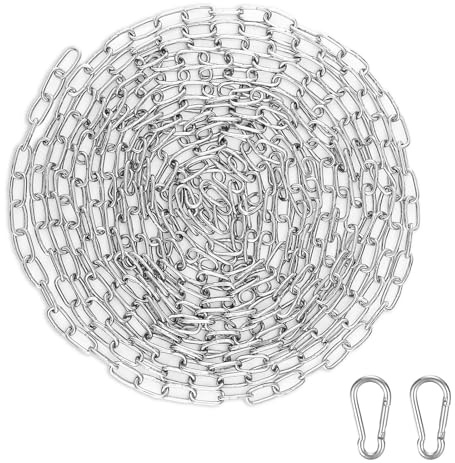 Edelstahlkette Meterware 1,5 mm, 6m Kette Edelstahl mit 2 Karabiner, Edelstahl Ketten zum Aufhängen Metall Rundstahlkette Gliederkette für Hundekette Ankerkette Wäschekette Schwenkkette