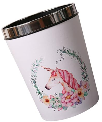 FIXOSHEE Round Unicorn Trash Can with Pressing Ring Cartoon Pattern Waste Bin for Bedroom and Home Reusable Non-slip Base Garbage Container Compact and Washable Novelty Waste Basket