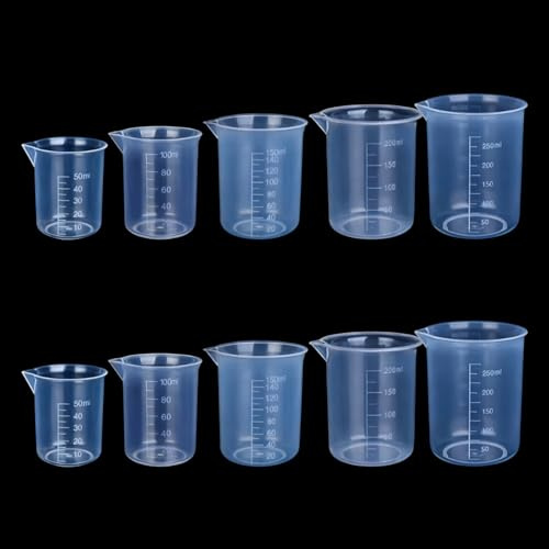 Measuring Jug - Homiladi 10Piece Plastic Transparent Measuring Cups | Small Measuring Cup for Liquid Measurement with 50ml, 100ml, 150ml, 200ml Sizes, Ideal for Kitchen, Laboratory and Home Use