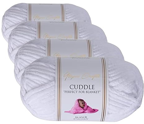 Utopia Crafts Ovillo Lana de Chenilla Gruesa Para Crochet y Tejer a Mano White, 100 g/60 m, Esponjosa, Suave, Ideal Principiantes. Lavable a Máquina, Alternativa a Lana Animal (Paquete de 4)