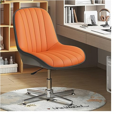 Armlös kontorsstol utan hjul, PU-läderstoppad modern snurrstol med sminkbord, mittrygg ergonomisk justerbar bred sits för sminkbord