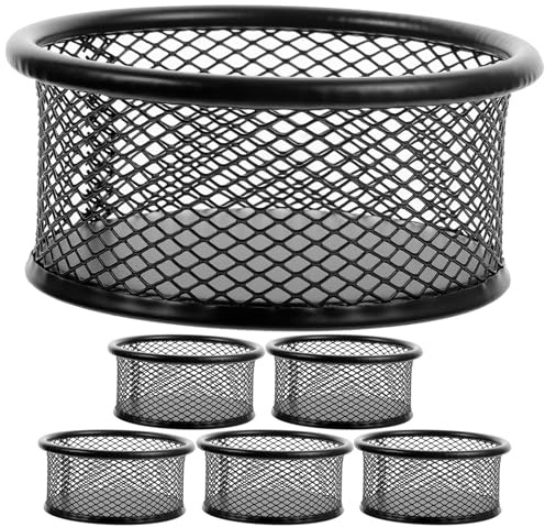 Homoyoyo Lot de 6 Porte-trombones en Métal Noir, Distributeurs de Trombones en Maille Métallique, Support de Rangement Compact pour Bureau, École et Maison, Organiseurs de Fournitures
