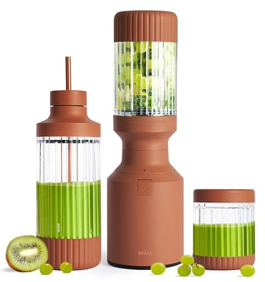 BEAST Smoothie Maker 850W - Kompakter Standmixer Hochleistungsmixer mit 3 Tritan Mixbechers - 785ml - To-go Trink - und Aufbewahrungsdeckel - Mixer für Smoothies, Eis und Shakes - Terra