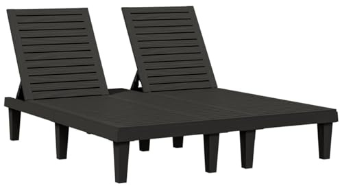 WGYHOME Dubbel solstol, svart, 155 x 138 x 83 cm av polypropen med justerbart ryggstöd för trädgård, terrass och balkong – kan belastas upp till 300 kg