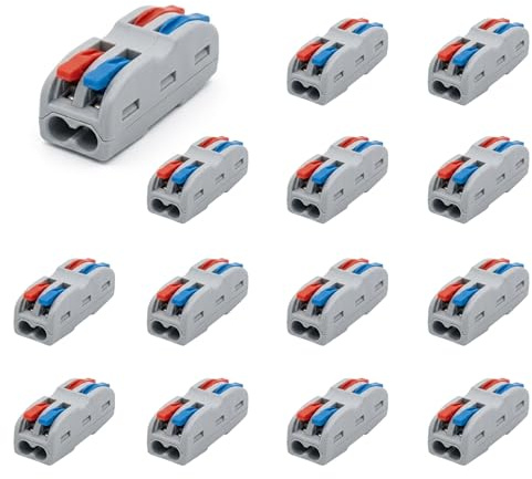 kalb | Lote de 14 bornes de conexión 2 polos con palanca, conectores eléctricos rápidos reutilizables