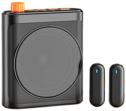 PUSOKEI Kabelloser Sprachverstärker mit 2 Magnetischen Lavalier-Mikrofonen, Rauschunterdrückung, Bluetooth 5.4 PA-System für Lehrer, Klassenzimmer, Sprache, Training Im Freien (Black)