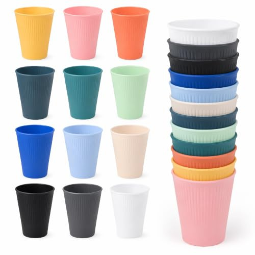 FESSOSKO 12 stycken återanvändbara koppar av PP, okrossbara plastmuggar, BPA-fria – perfekt för kaffe, te, mjölk, grillar, picknick och strand, mikrovågsugns- och diskmaskinssäker