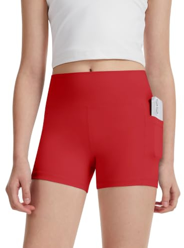 DOCUMO Girls Shorts with Pockets High Waisted Cycling Short | Kids Stretch Slim Shorts for Sports Athletic Dance Yoga PE Workout Running 6-15Y