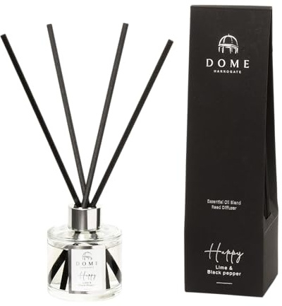 Dome of Harrogate HAPPY Lime and Black Pepper Reed Diffuser – 100ml | Stimulate Mind and Awaken Senses | Fresh and Vibrant Fragrance for Home | 4-6 Months Usage Time