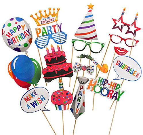 22 Pcs Happy Birthday Photo Booth Props - Funny DIY Creative Decor for Celebrating
