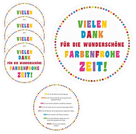 5 Anhänger Vielen Dank für die wunderschöne farbenfrohe Zeit! Kindergarten Kita Abschiedsgeschenk Erzieher