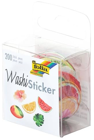 folia 26506 - Washi Sticker, Tropical, vorgestanzte Formen aus Reispapier, 200 Stück auf Rolle - ideal zum Verzieren und Dekorieren