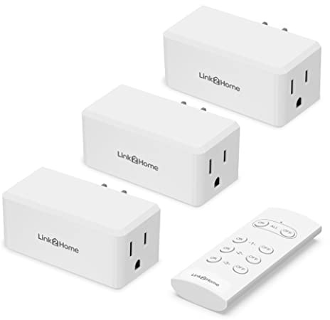 Link2Home Wireless Remote Control Outlet Light Switch, 100 ft range, Unlimited Connections. Compact Side Plug. Switch ON/OFF Household Appliances. FCC CSA Certified, White (3 Outlets, 1 Remote).