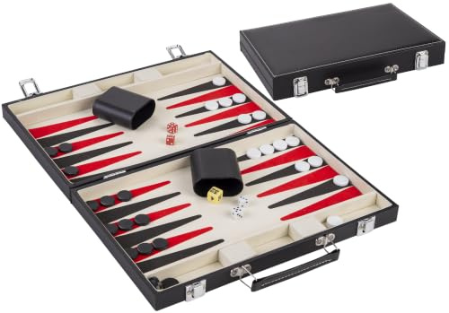 Backgammon Set 36 cm Koffer Kunstleder Rot Schwarz Weiß 250505