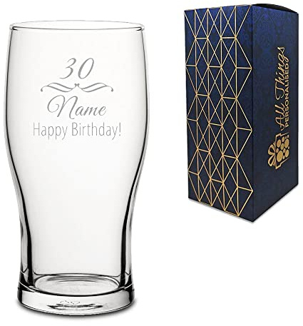 Personalised Engraved Novelty Pint Glass with Fancy Birthday Design, Comes with Presentation Gift Box, Personalise for Any Birthday, Engraved in the United Kingdom