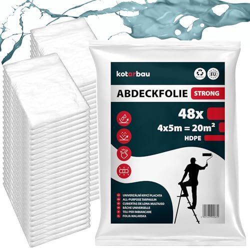 KOTARBAU® Abdeckfolie 4x5 m, Malerfolie HDPE, Malervlies, Transparent | Abdeckplane für Renovierung & Bauarbeiten, Folie für Umzug, für Möbel- & Bodenschutz, Robust & Wiederverwendbar, 48er Set