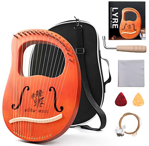 Lyre Harp,16 String Mahogany Lyre Instrument with Tuning Wrench,Replace String Set,Manual Book (16 string-Begonia)