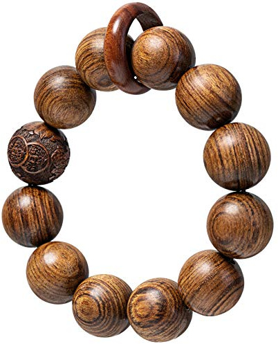 chuanglian-Bird Hut Handmade Unisex 12 Beads Natural Bubinga Wood Prayer Beads Link Wrist Meditation Star Ring Circumstellar Decompression Bracelet Rosary Mala Necklace Chain for Men Women