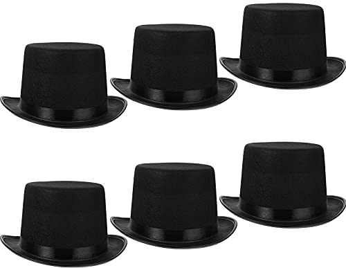 SATINIOR 6 Pcs Felt Bowler Top Hats Bulk for Magician Steampunk Halloween Costume Dress up Men Women Cosplay Party (Top Hat,Black)