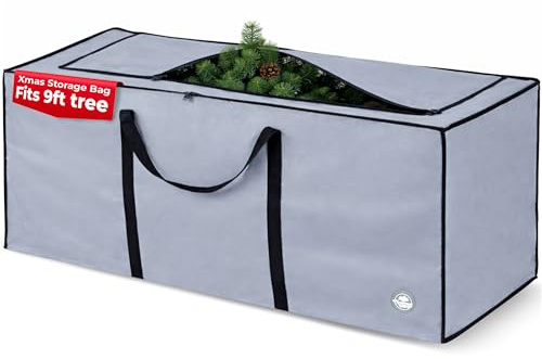 Christmas Village 9ft Christmas Tree Storage Bag - Heavy Duty Extra Large Christmas Tree Bag with Full Length Double Stitched Zip and Carry Handles (Grey, 9ft Xmas Tree Storage Bag)