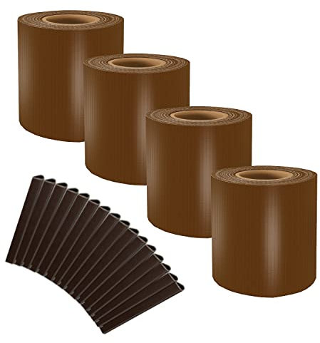 Sellon24® PVC Sichtschutzstreifen Doppelstabmatten Zaunfolie 4er Set | 4 Rollen 35m x 19cm | 80 Befestigungsclips inklusive | Sichtschutz Windschutz 450g/m² (Braun)