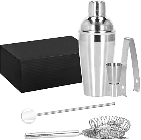 SPRINGOS Coctelera de acero inoxidable, juego de 5 piezas para bebidas mixtas, regalo, cócteles, cobbler, coctelera, 550 ml, pinzas de hielo, cuchara, filtro, vaso medidor para principiantes y barman