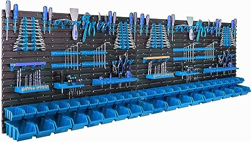 botle 46 Stapelboxen Wandregal Kunststoff 231,6 x 78 cm Werkzeughalter Werkstatt Garage Lagersystem Sichtlagerkästen Schütte