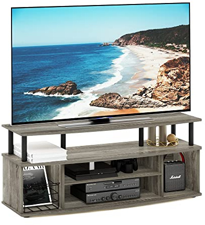 Furinno JAYA Großes Entertainment-Center für bis zu 55-Zoll-Fernseher, Französische Eiche/Schwarz