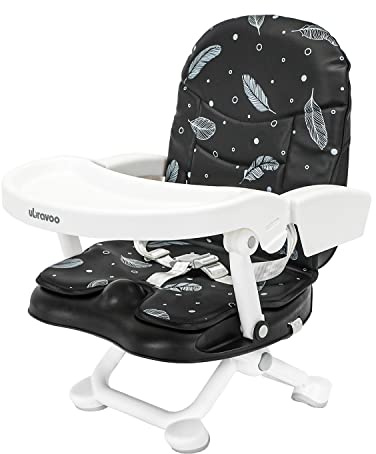 UBRAVOO Kinder Sitzerhöhung Stuhl, Kindersitzerhöhung Klappbar mit PU Kissen & Abnehmbarem Tablett für Kinder von 6 bis 36 Monaten (Feather Luck)