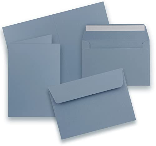 50x Faltkarten Set DIN A6 / C6 - Doppelkarten mit Umschlägen - Graublau (Blau) - 14,8 x 10,5 cm (105 x 148 mm) - Haftklebung mit Abziehstreifen