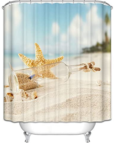 EHOMERY Duschvorhanggestell Duschrollo Seitlich Ausziehbar Starfish-Driftflasche Duschvorhang Nach Maß Duschvorhänge Ringe Polyester Rostfreie Ösen Und 12 Hakenringe, 160X180Cm