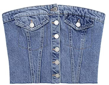 Top corto in denim, top in tubo di jeans tinta unita skinny casual senza spalline corsetto crop top, Blu A., S
