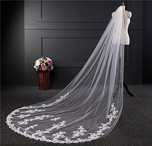 TEWAX 300 cm Spitze Hochzeit Schleier 2023 Eine Schicht mit Kamm Langer Brautschleier Haarschmuck Frauen Braut Kopfbedeckung
