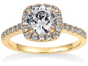 PAVOI 14K Gold Plated Square Halo Engagement Rings | Premium Cubic Zirconia Promise Eternity Ring for Women | Wedding Bands (Yellow Gold, 5)