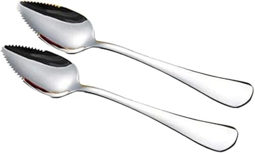 2Pcs Grapefruit Spoon Stainless Steel Fruit Spoon, Stainless Steel Spoon, Serrated Edge Ice Cream Scrape Cut Spoons For Fruit Dessert Cheese Vegetables Kitchen Tool with Non-stick Plating