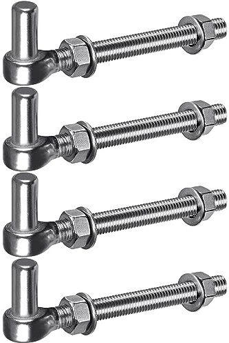 Insaga M16x 6'' J-Bolt Gate Hinge, 304 Stainless Steel J-Bolt Post Hinge for Farm Gate, 5/8 Male Pin J-Bolt Hinge for Chain Link Fence Gate, Gate Hinges for Metal Gates (4Pcs)