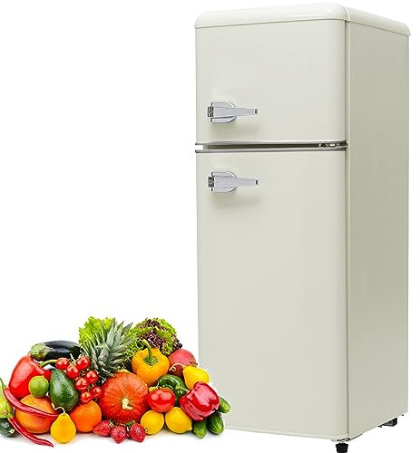 ELOMAS Réfrigérateur rétro, combiné, double porte, capacité totale de 92 litres, consommation électrique 181 kWh/an, -27°C ~ 13°C, éclairage LED