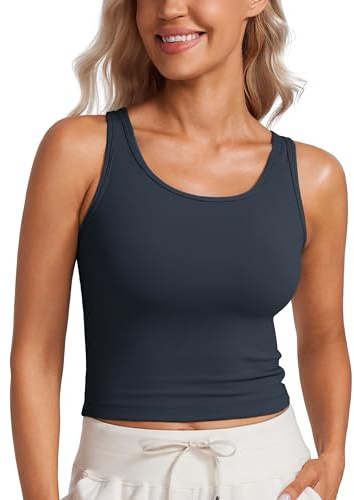 CRZ YOGA Damer fjäril dubbelfodrad linne sport fitness ärmlös racerback crop top casual cropped toppar, Äkta marinblå, 36