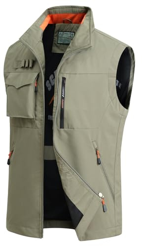 MeiLayM Herren Outdoor Weste Sommerzeit Anglerwesten mit Multi-Taschened Weste Schnelltrocknende Jagd Weste Leicht Atmungsaktiv Weste Ärmellose Jacke Lässige Jacken Tops Khaki,M